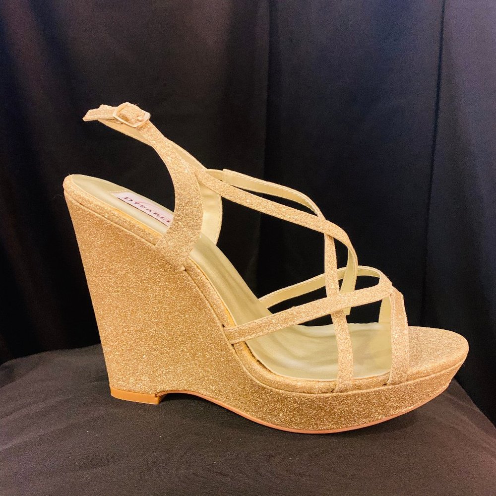 4 inch glitter strappy wedge with adjustable ankle